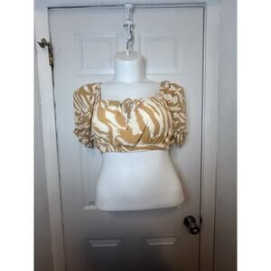 H&M Crop Top Size M Mustard Yellow Zebra Print 3/4 Balloon Sleeve Boho Chic